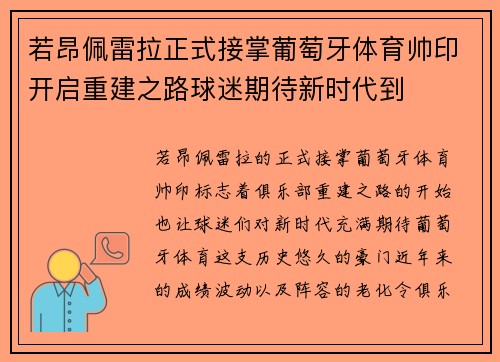 若昂佩雷拉正式接掌葡萄牙体育帅印开启重建之路球迷期待新时代到